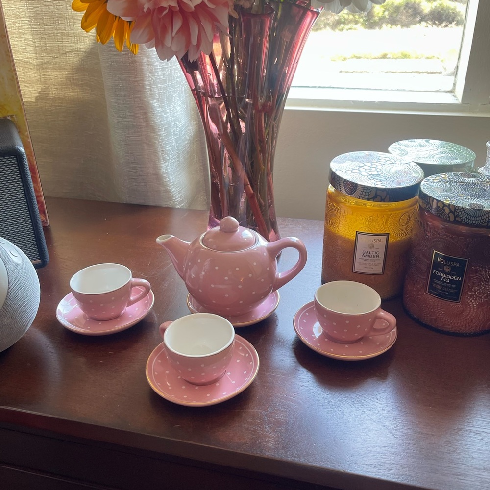Source Unknown Pink Polka Dot Tea Set